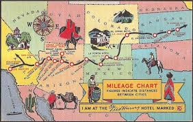 Fred Harvey Hotel Vintage Map Postcard Southwest United