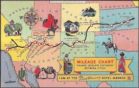 fred harvey hotel vintage map postcard southwest united