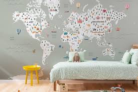 Sage green bedroom accessories and décor; Sage Ultimate Kids Map Wallpaper Mural Hovia