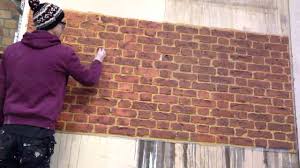 I painted one coat of white paint and then went back with two shades of gray and randomly painted. Faux Brick Painting Youtube