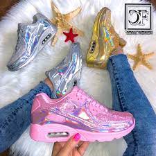 Große auswahl günstige preise neueste trends jetzt sportschuhe für damen auf modebasar.com entdecken und kaufen! Holo Glanz Luft Damen Sportschuhe Sneakers Mit Glitzer Rainbow Silber Coral Fashion