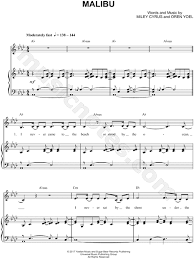 Miley Cyrus Malibu Sheet Music In Ab Major Transposable Download Print Sku Mn0174301