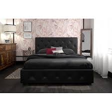 This contemporary and chic bed frame is designed with graceful button tufted diamond patterns on both the headboard and footboard and. Dhp Dean Upholstered Bed With Storage Black Faux Leather Queen Walmart Com Black Bed Frame Queen Upholstered Bed Upholstered Bed With Storage