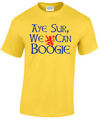 It feels soft and lightweight, with the right amount of stretch. Scotland Aye Sur Boogie Yellow T Shirt Rainbow Ink