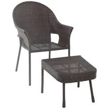 Hampton Bay All Weather Wicker Patio Stack Chair And Ottoman 2 Set Frs80582st The Home Depot Chair And Ottoman Outdoor Wicker Furniture Wicker Furniture