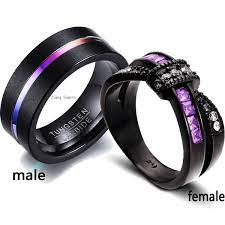 Two Rings Sz5 12 Couple Rings His Hers Tungsten Steel Men S Ring Black Ring Amethyst Cz Women S Wedding Ring Wish Moissanite Engagement Ring White Gold Black Rings Wedding Rings For Women