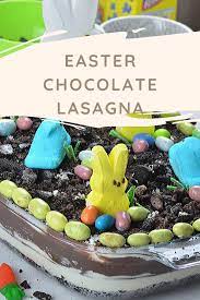 Coat a 9×13 dish with cooking spray and then press moistened cookie crumbs into the pan. Easter Chocolate Lasagna Chocolate Recipes Homemade Easter Desserts Recipes Healthy Chocolate Recipes