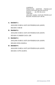 ✓ adalah buku yang berisikan informasi harga satuan bahan material beberapa propinsi di indonesia, dan sebagiannya di lengkapi dengan analisa satuan pekerjaan. Pdf Lampiran Peraturan Menteri Pekerjaan Umum Dan Perumahan Rakyat Nomor 28 Prt M 2016 Tentang Analisis Harga Satuan Pekerjaan Bidang Pekerjaan Umum Hijrah Ananta Academia Edu