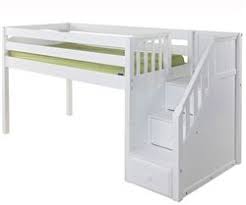 Maxtrix Great Low Loft Bed With Staircase White Finish In Twin Size Kid S Bed With Blue And White Cas Low Loft Beds Bunk Beds With Stairs Small Spaces Bunk Bed