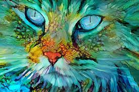 Blue Cat Art Colorful Print