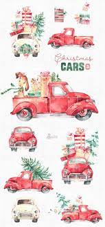 Christmas Cars 3 Watercolor Holiday Clipart Vintage Retro Etsy Christmas Car Holiday Clipart Christmas Stickers