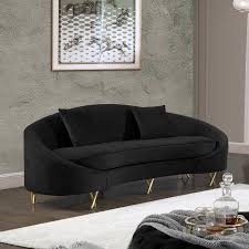 Black Velvet Gold Steel Legs Sofa Meridian Furniture Serpentine 679black S