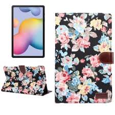 Carry with confidence and style. Blooming Flower Cloth Smart Leather Cover For Samsung Galaxy Tab S6 Lite P610 P615 Black