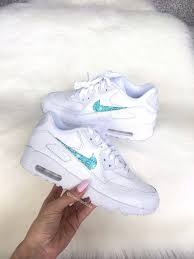 Nike Air Max 90 White Shoes Made With Swarovski Crystals White Cool Grey White Leather Love These Nike Air Max 90 White Sneakers Nike Air Max
