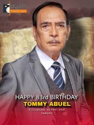 ➡️Tomas "Tommy" Rosales Abuel Jr. is a Filipino actor and lawyer. He won  the FAMAS Best Supporting Actor Award in Maynila, Sa Kuko Ng Liwanag  (1975), and Karma (1981); and Cinemalaya Best