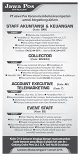 Check spelling or type a new query. Pt Jawa Pos Koran Twitterissa Lowongan Kerja Di Jawa Pos Staf Akuntansi Keuangan Collector Account Executive Telemarketing Event Staff Http T Co Aq55scanop