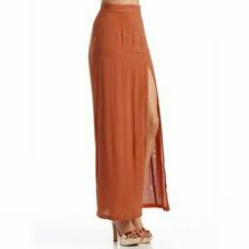 One Clothing Skirts Burnt Orange Terracotta Chiffon Maxi Skirt Slit Poshmark