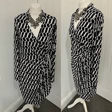 Black And White Women S Clothing Wallis Black White Drape Wrap Dress Size 16 Geometric Print Stretchy Stylish Fashion Clothing Shoes Accessorie Size 16 Dresses Clothes For Women Wrap Dress