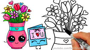 See more ideas about flower drawing, drawing tutorial, flower drawing tutorials. How To Draw A Vase With Flowers And Cute Card Step By Step Sweet Gift Youtube