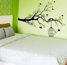 Large Tree Vinyl Wall Decals With Birdcage Modern Wall Decal Tree Branch Design With Sweet Little Fl Bedroom Wall Designs Wall Decals For Bedroom Bedroom Wall