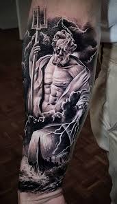 Black And Grey Realism Tattoo Artist Near Me With An Eye For Creativity And A Meticulously Detailed Hand Benji Roketlauncha Creates Crazy Black And Grey Rea In 2020 Poseidon Tattoo Greek Tattoos Mythology Tattoos
