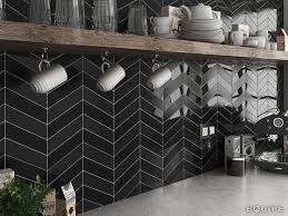 Collection Chevron Wall Equipe Ceramicas Mur En Chevron Carreaux Noirs Credence Cuisine
