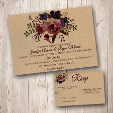 Burgundy Watercolor Wedding Invitations With Rsvp Burgundy Etsy In 2021 Kraft Wedding Invitations Wedding Invitations Rsvp Floral Wedding Invitations