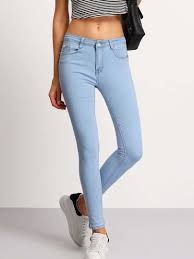 light blue slim pockets denim pantfor women romwe denim