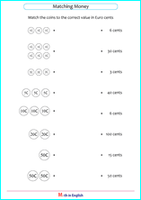 Simple change from $1 worksheet 1 Grade 1 Euro Coins Up To 100 Math School Worksheets For Primary And Elementary Math Education