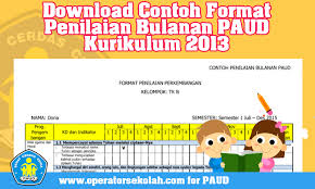 Format daftar nilai sd kelas 1, 2, 3, 4, 5, dan kurikulum 2013 revisi 2017 Download Contoh Format Penilaian Bulanan Paud Kurikulum 2013 Operator Sekolah