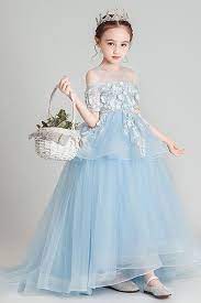 Princess Cold Shoulder Light Blue Flower Girls Dress From Sugerdress In 2021 Princess Flower Girl Dresses Cute Flower Girl Dresses Wedding Dresses For Girls