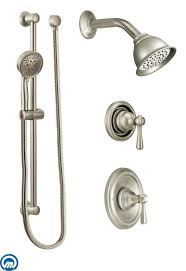 Moen 525bn Brushed Nickel Pressure Balanced Shower System With Shower Head Diverter And Hand Shower From The Kingsley Collection Valves Included Faucet Co Shower Systems Shower Heads Moen Shower System