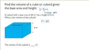 How to find the side length of a cube given its volume. Find The Volume Of A Cube Or Cuboid Given The Base Area And Height Youtube