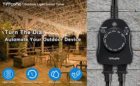 Setting up your outdoor lighting to an automatic timer allows you to control it beforehand so you can sit back and relax. Tiffcofio Outdoor 24 Hour Light Sensor Countdown Timer Dusk To Dawn Timer Switch Outlet Weatherproof 2 Grounded Outlets For Outdoor Decorative Lights 15a 1 2hp Heavy Duty Csa Listed Amazon Com Industrial Scientific
