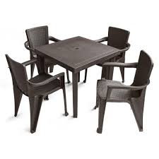 Mq 5 Piece Plastic Resin Outdoor Dinning Set In Espresso Set Mq400 The Home Depot Dinning Set Patio Dining Set Table And Chair Sets