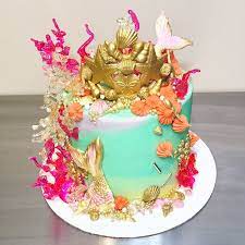 Mermaid Under The Sea Cake With Sugar Coral And Fondant Mermaid Crown From Sakurabakingco On Facebook And Instag Themed Cakes Beautiful Cakes Single Tier Cake