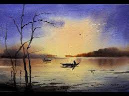 This is the easiest of all possible ways to paint skies. Easy Watercolor Lake Painting By Sikander Singh Chandigarh Youtube Lake Painting Watercolor Paintings Easy Landscape Paintings