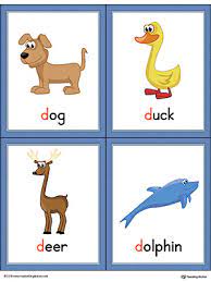 A word list filled with positive words that start with the letter d is dynamic and dreamy. Letter D Words And Pictures Printable Cards Dog Duck Deer Dolphin Color Myteachingstation Com