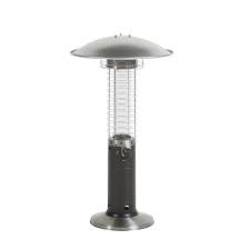 This tabletop patio heater has a one year warranty and is ideal for a table of four, not a whole dinner party! Garden Treasures 15000 Btu Mocha Steel Tabletop Liquid Propane Patio Heater In The Gas Patio Heaters Department At Lowes Com