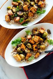 Roasted Brussels Sprouts And Crispy Baked Tofu With Honey Sesame Glaze Cookie And Kate Recipe In 2020 Roasted Brussel Sprouts Brussel Sprouts Food