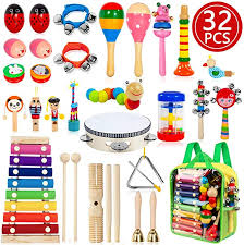 amazon com taimasi kids musical instruments 32pcs 18 types wooden percussion instruments tambourine kids musical instruments musical toys kids instrument set