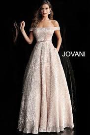 Jovani Champagne Off The Shoulder Embellished Belt Prom Gown 66951 Prom Dresses Ball Gown Prom Dresses Jovani Long Prom Gowns