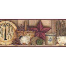Primitive Country Shelf Sheep Stars Houses Wallpaper Border Wallpaper Border Home Wallpaper Wallpaper