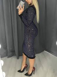 Casual Birthday Party Dresses For Adults Misomee Women Stripes Binding Long Sleeve Sequin Party Dress Women Dresses Classy Birthday Dress Women Party Dress Classy
