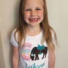 Girl 10th Birthday Shirt With Bay Brown Horse, Birthday Shirt With Horse  and Saddle, 4th, 6th 7th Horse Birthday Shirt, Embroidered Horse