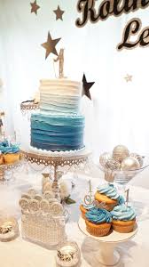 First Birthday Cake For Little Boy Ombre Blues 2 Tiered Cake Boys 1st Birthday Cake Baby Boy Birthday Cake Boys First Birthday Cake