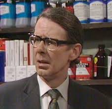 Ernest Bishop in a 1973 episode of Coronation Street. Actor Stephen Hancock  refused to sign a new contract in 1977 due to pay disputes so Bill Podmore  had to write Ernest out