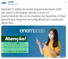 O inep garante que ninguém será prejudicado por equívocos desse tipo.pic.twitter.com/jkigc78jyq. Enem 2020 Quem Assinalou A Cor Errada No Cartao Resposta Nao Sera Prejudicado Diz Inep Enem 2020 G1