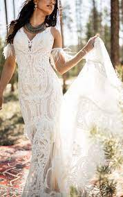 Boho Wedding Dress With Feather Details All Who Wander Wedding Dress With Feathers Bohemian Wedding Gown Wedding Dresses