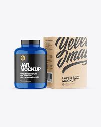 Download Glossy Plastic Jar With Kraft Box Mockup Download Graphic Design Mockup